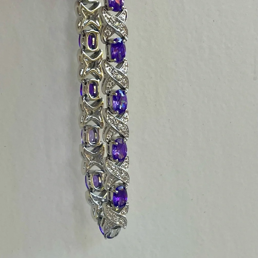 Genuine Amethyst & Silver Bracelet- 7.5” Like New- QVC- Stunning Gemstones! - Picture 16 of 16